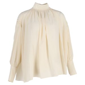 Chloé hochgeschlossene Tunika-Bluse aus elfenbeinfarbener Seide – 7748622221372