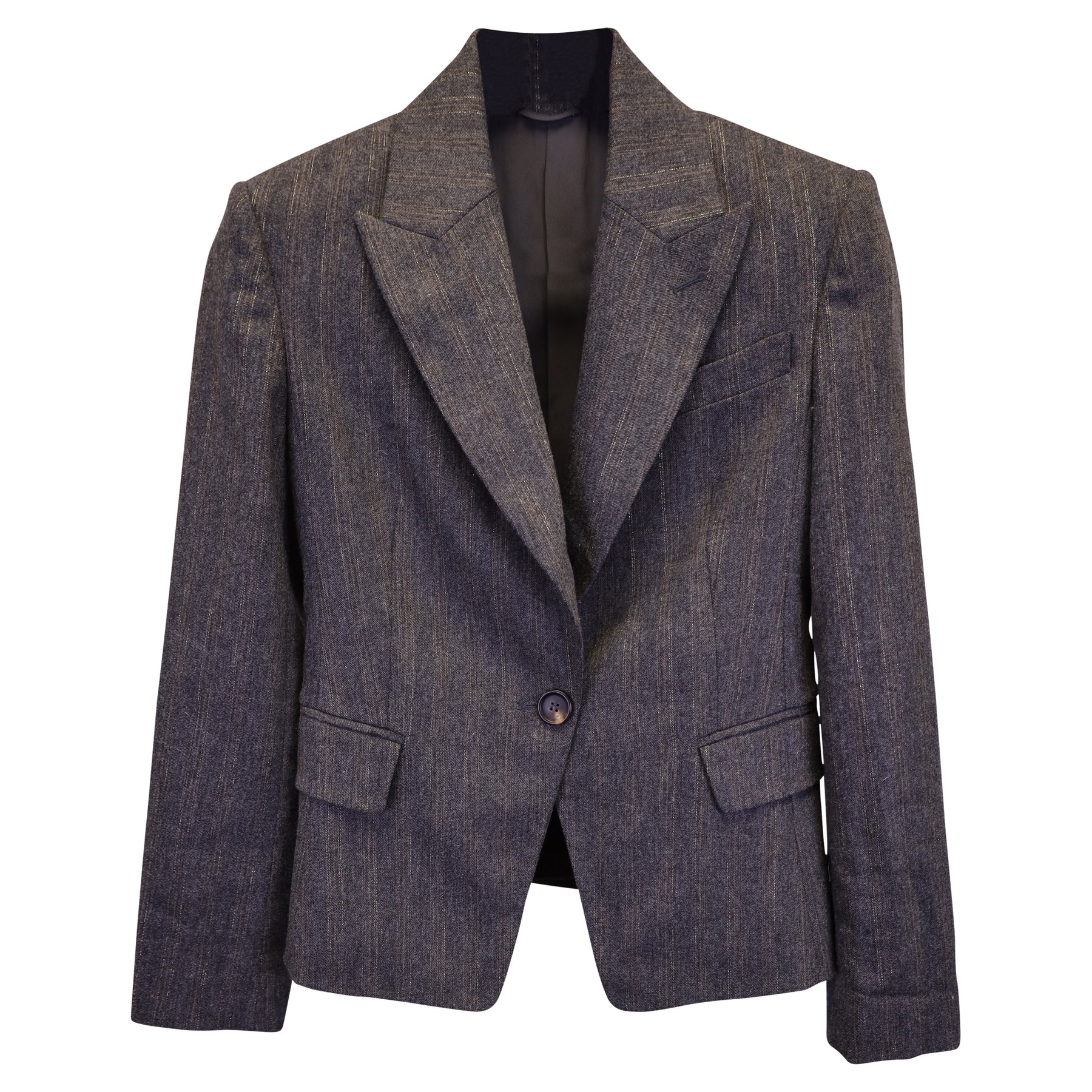 Brunello Cucinelli Blazer aus grauer Wolle mit Nadelstreifen – 7733742436412