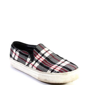 Celine Slide On Casual Sneaker – Low-Top, Damen, Karomuster, Schwarz, Rot