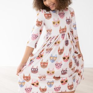 Cattitude Kleid mit schwingendem Rock – 3/4-Ärmel, Taschen