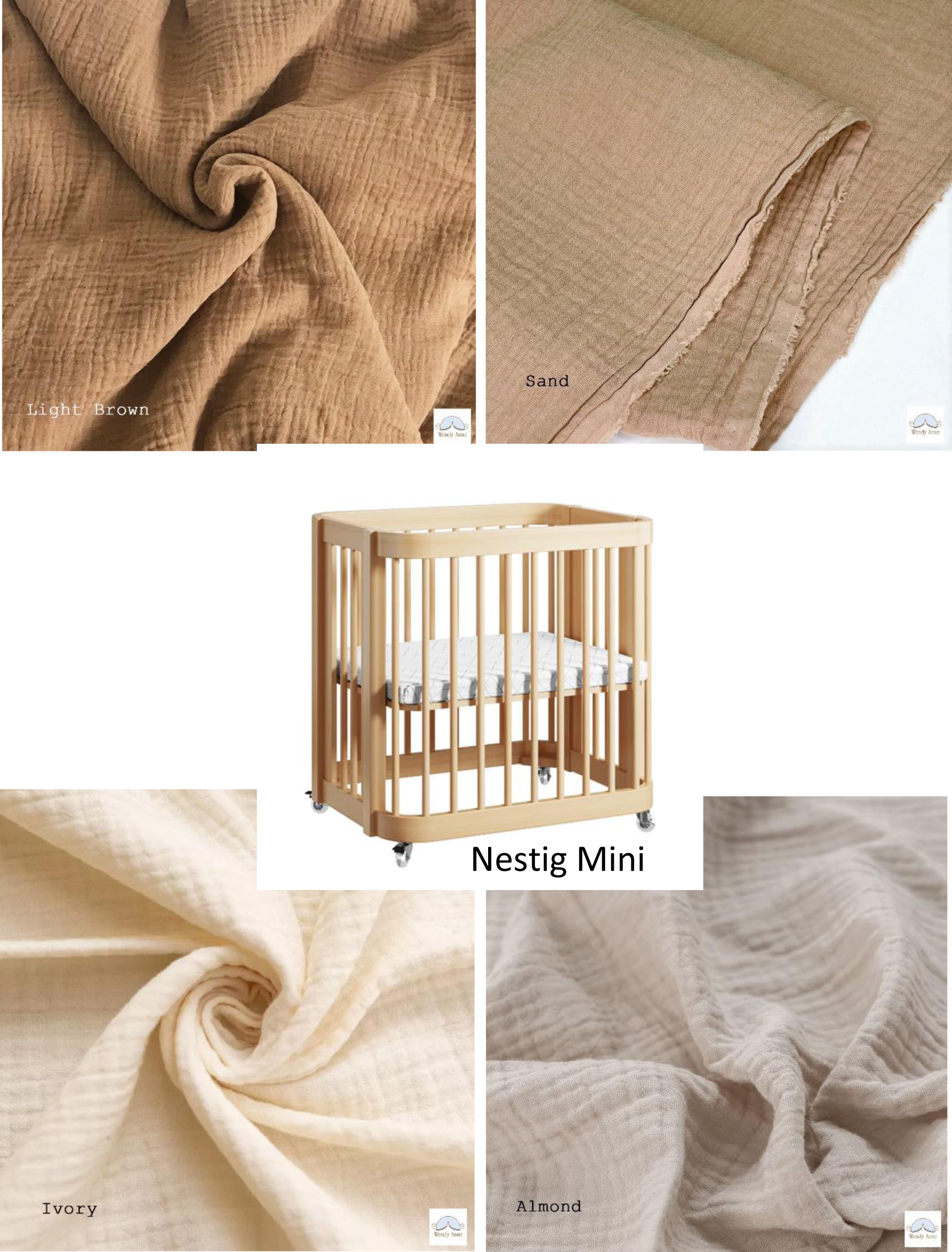 Maßgefertigtes Spannbettlaken aus doppelter Bio-Baumwollgaze für Nestig Mini-Babybett