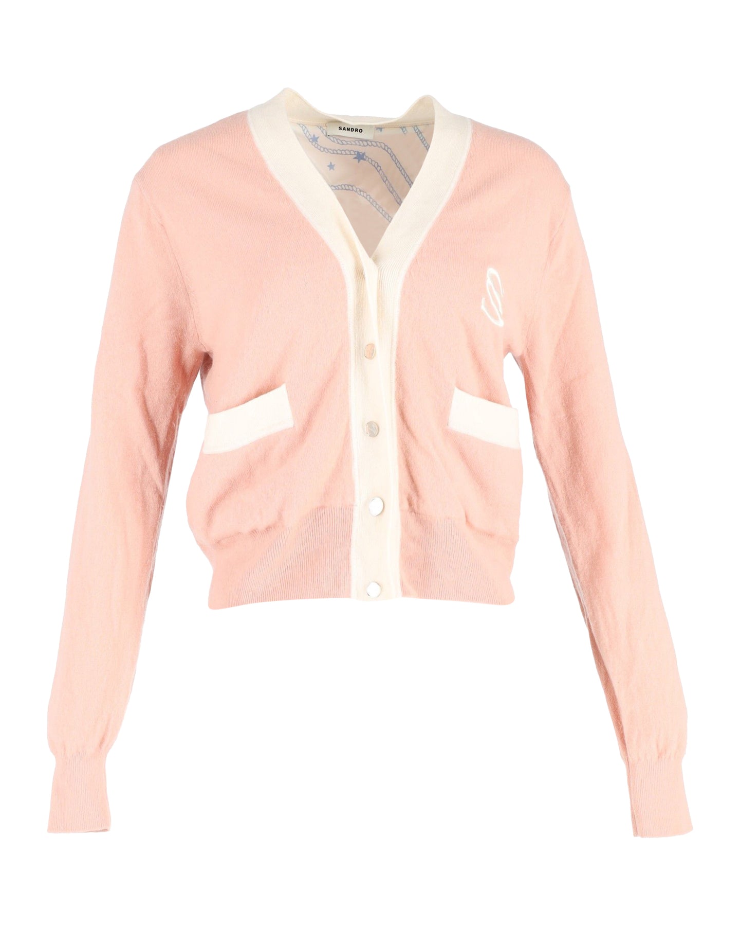 Sandro Strickjacke – Knopfleiste vorne, Rosa, Wolle, 7748646404156