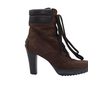 Tod's Aspen Penny Lu Stiefel – Schnürung, mit Absatz, Veloursleder, Braun