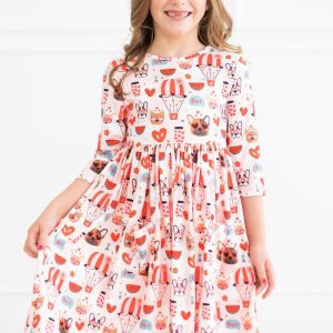 Puppy Love Kleid mit schwingendem Rock – 3/4-Ärmel, Taschen