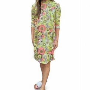 Power Kleid – Stehkragen, Blumenmotiv, mehrfarbig, Grün