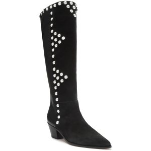 Bota kniehohe Stiefel – Nietenbesatz, Veloursleder