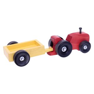 Amish-gefertigtes kleines Holzspielzeug-Set aus Traktor und Wagen