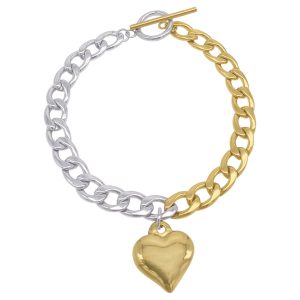 Armband – wasserabweisend, zweigeteilt, Silber, Knebelverschluss, Kette, Herzmotiv, Gold