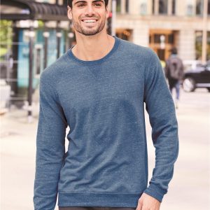 JERZEES Snow Heather French Terry Herren-Raglan-Sweatshirt mit Rundhalsausschnitt – 91M