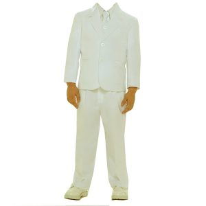 Elfenbeinfarbener fünfteiliger Baby-Jungen-Anzug mit einreihiger Jacke, Weste, Hemd, Krawatte und Hose, 6–24 Monate
