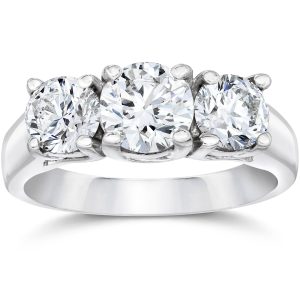 Verlobungsring mit drei runden, im Labor gezüchteten Diamanten, 1 3/4 ct, 14 K Weißgold