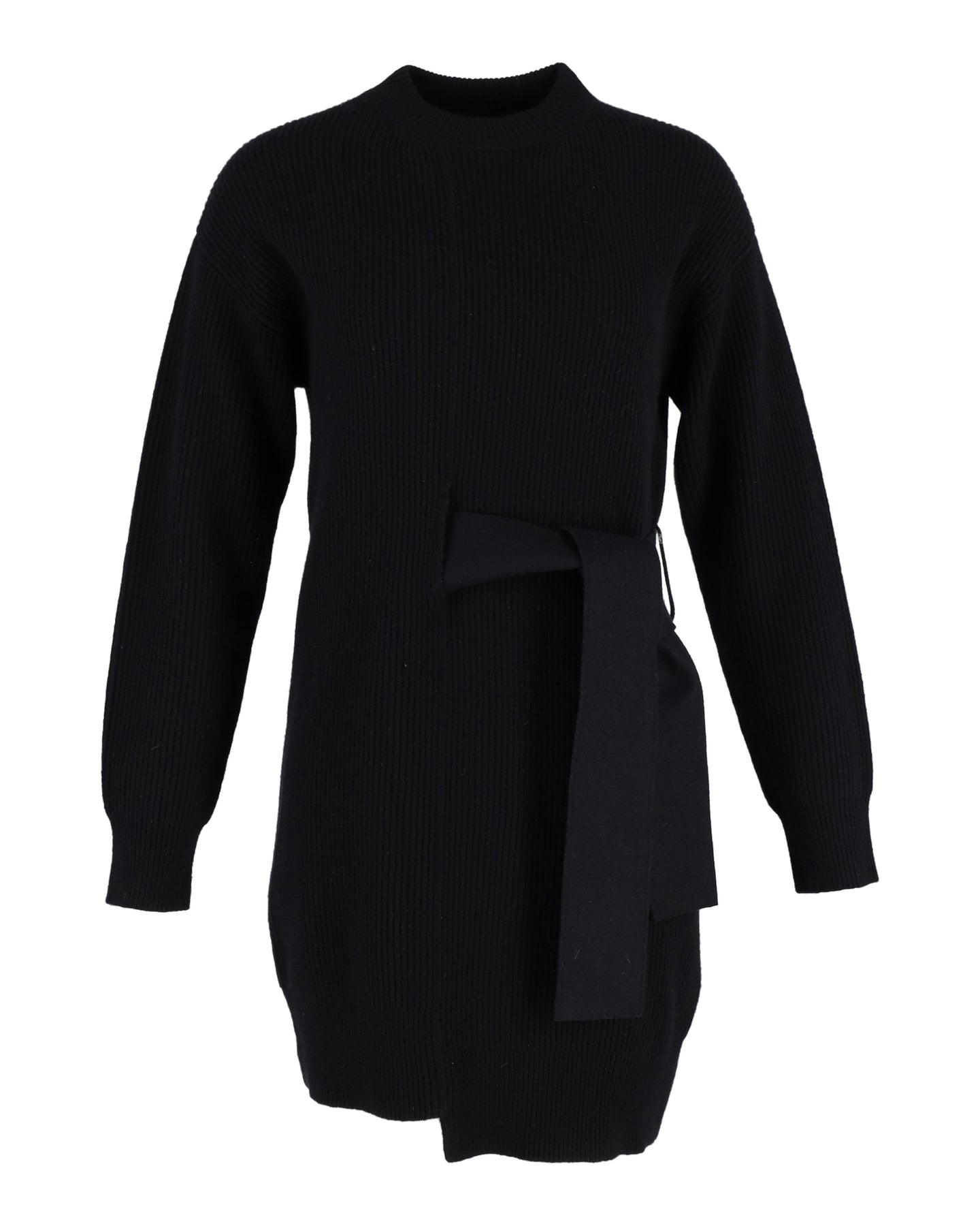 Proenza Schouler geripptes Strickkleid aus Wolle mit seitlichem Bindeband – Schwarz