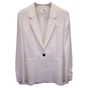 Victoria Beckham Einreihiger Blazer – Baumwolle, Weiß – 7733799583804