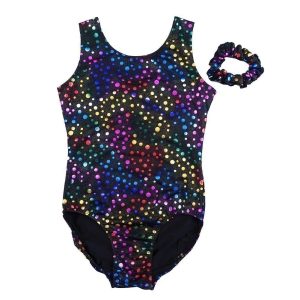 Schwarzer ärmelloser Damen-Turnanzug mit mehrfarbigen Regenbogenpunkten, S–XL