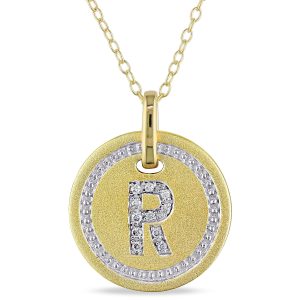 Mimi & Max Anhänger mit Initiale R, Diamantakzent und Kette aus gelbvergoldetem Sterlingsilber