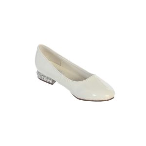 Elfenbeinfarbene Mädchen-Lacklederballerinas mit Glitzer und Strassabsatz, Kleinkindgrößen 9–10