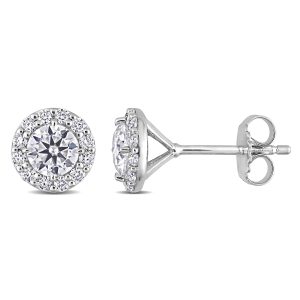 Mimi & Max runde Halo-Ohrstecker aus Sterlingsilber mit synthetischem Moissanit – 1 1/3 ct DEW