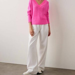 Air Plush Kaschmirpullover mit V-Ausschnitt – Rosa meliert