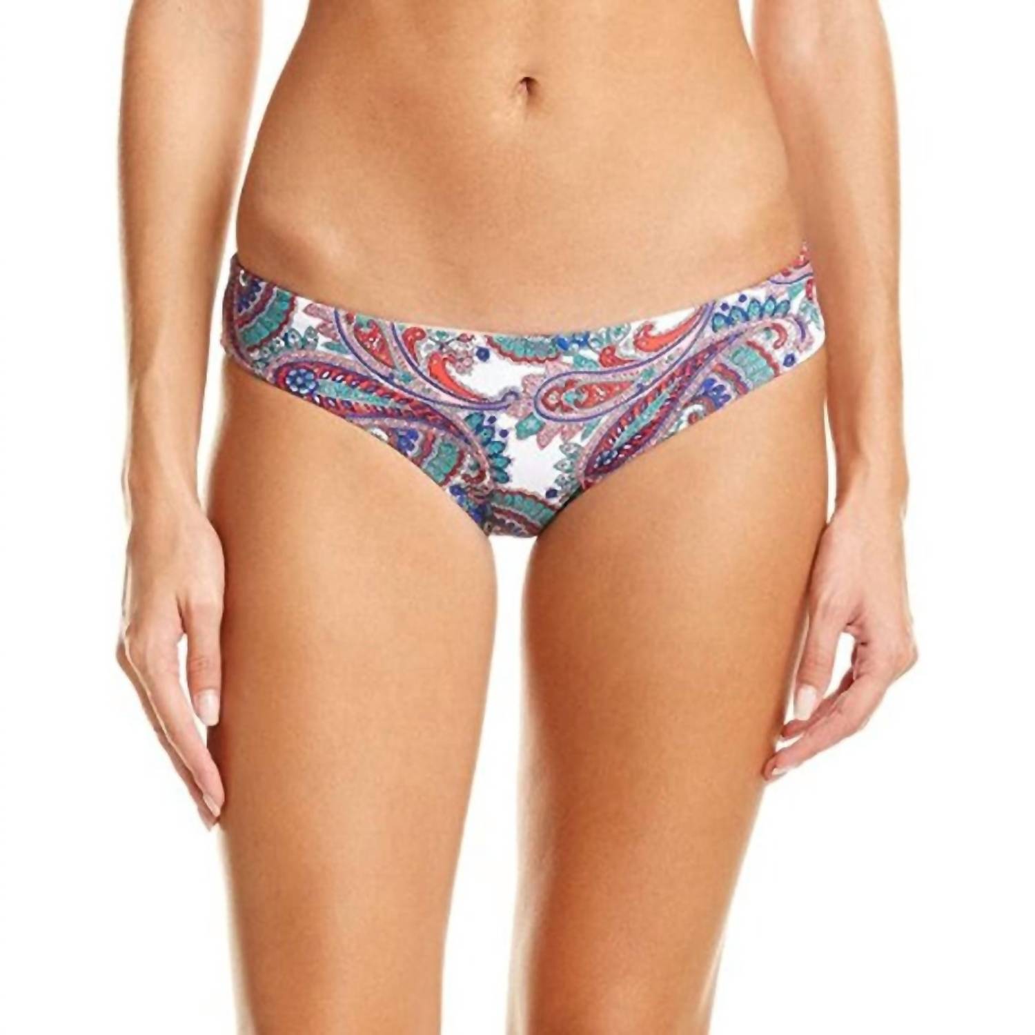 Paisley Bikinihose – Hipster-Schnitt, mehrfarbig, Weiß, Capri-Länge