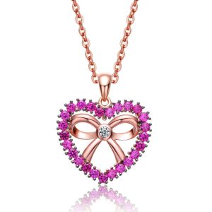 Halskette mit Herzanhänger und klarem Zirkonia für Kinder und Mädchen, mit 18 K Roségold vergoldet