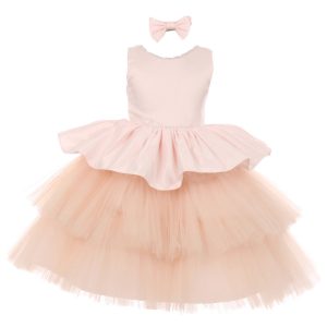 RainKids altrosa Baby-Mädchen-Fest- und Blumenmädchenkleid aus Satin und Tüll mit Strass, 6–24 Monate