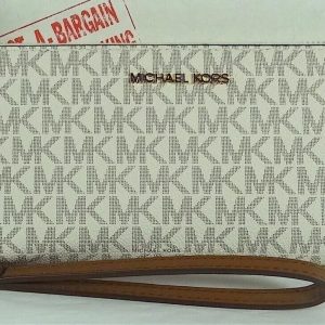 Michael Kors Jet Travel Signature Continental Wristlet Geldbörse – Elfenbein, Set, PVC