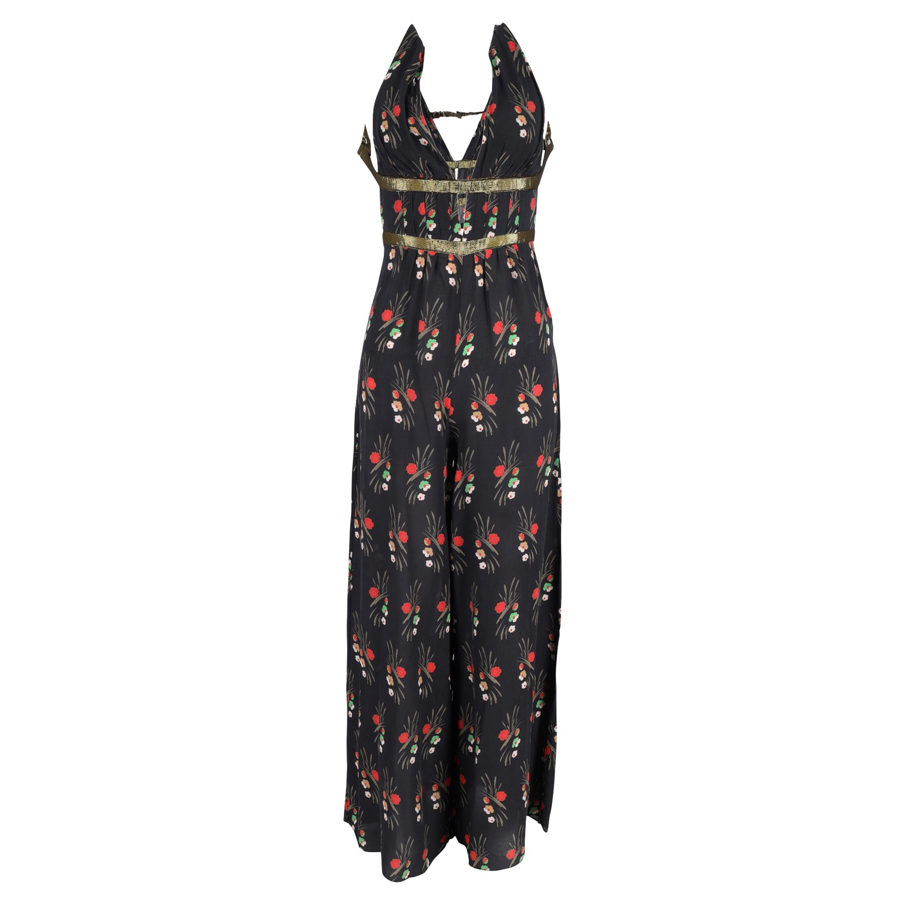 Rixo Jumpsuit mit weitem Bein und Blumenmuster aus schwarzer Seide