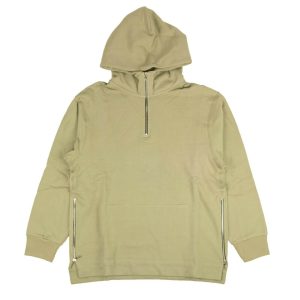 John Elliott Villain Kapuzenpullover mit 1/2-Reißverschluss in Sand Green