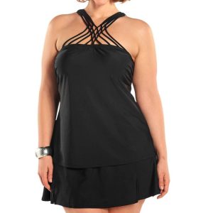 Schwarzes Siren Tankini-Top mit passendem Tankini-Unterteil in großen Größen