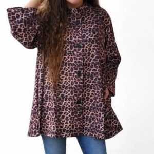 Jacke – Leopardenmuster, Schwarz, Braun, weit schwingender Schnitt