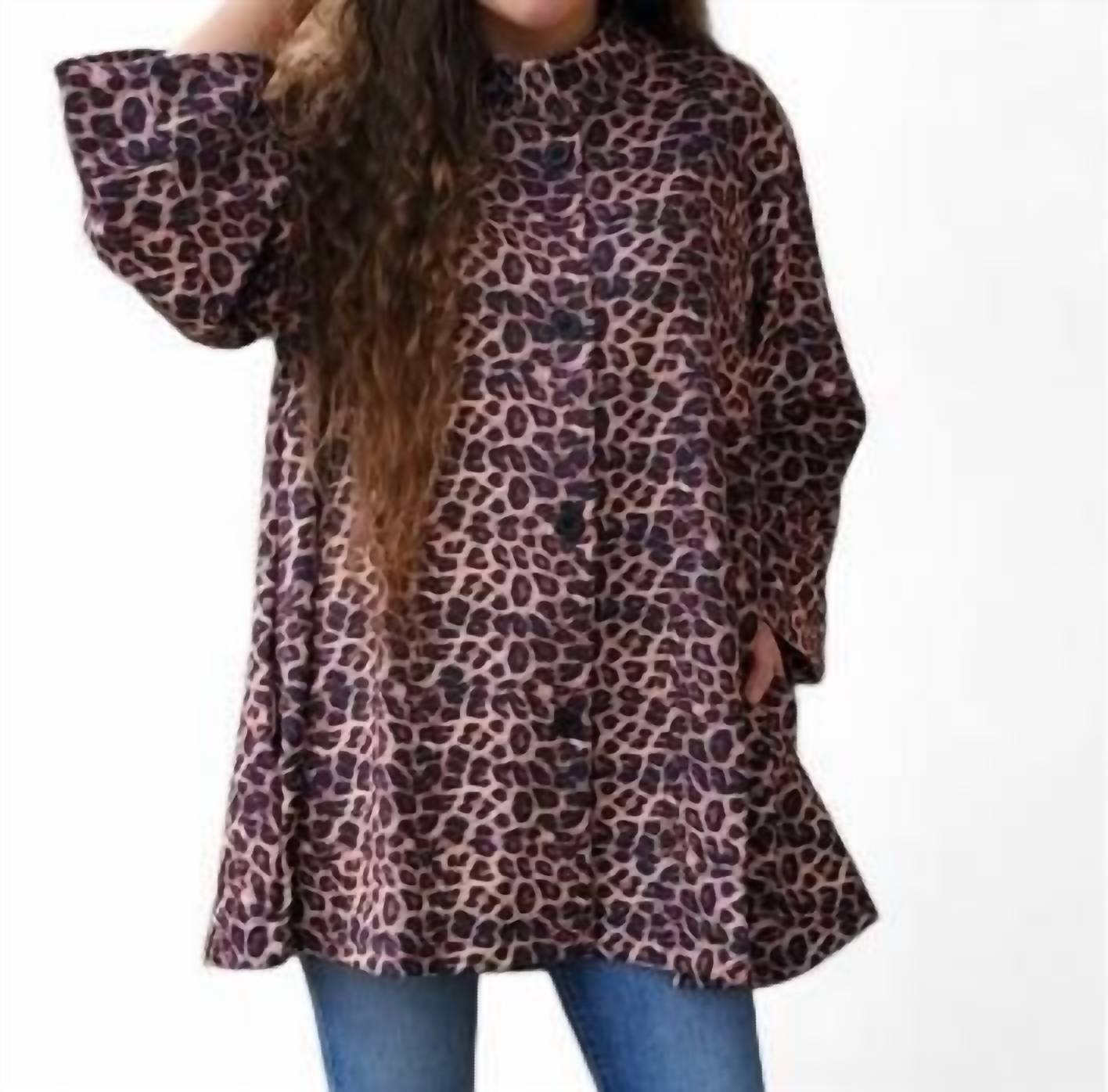 Jacke – Leopardenmuster, Schwarz, Braun, weit schwingender Schnitt