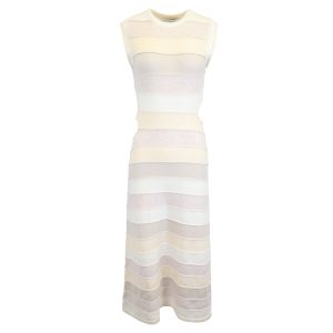 Christopher Esber geripptes gestreiftes Maxikleid aus beiger Wolle mit Cutouts