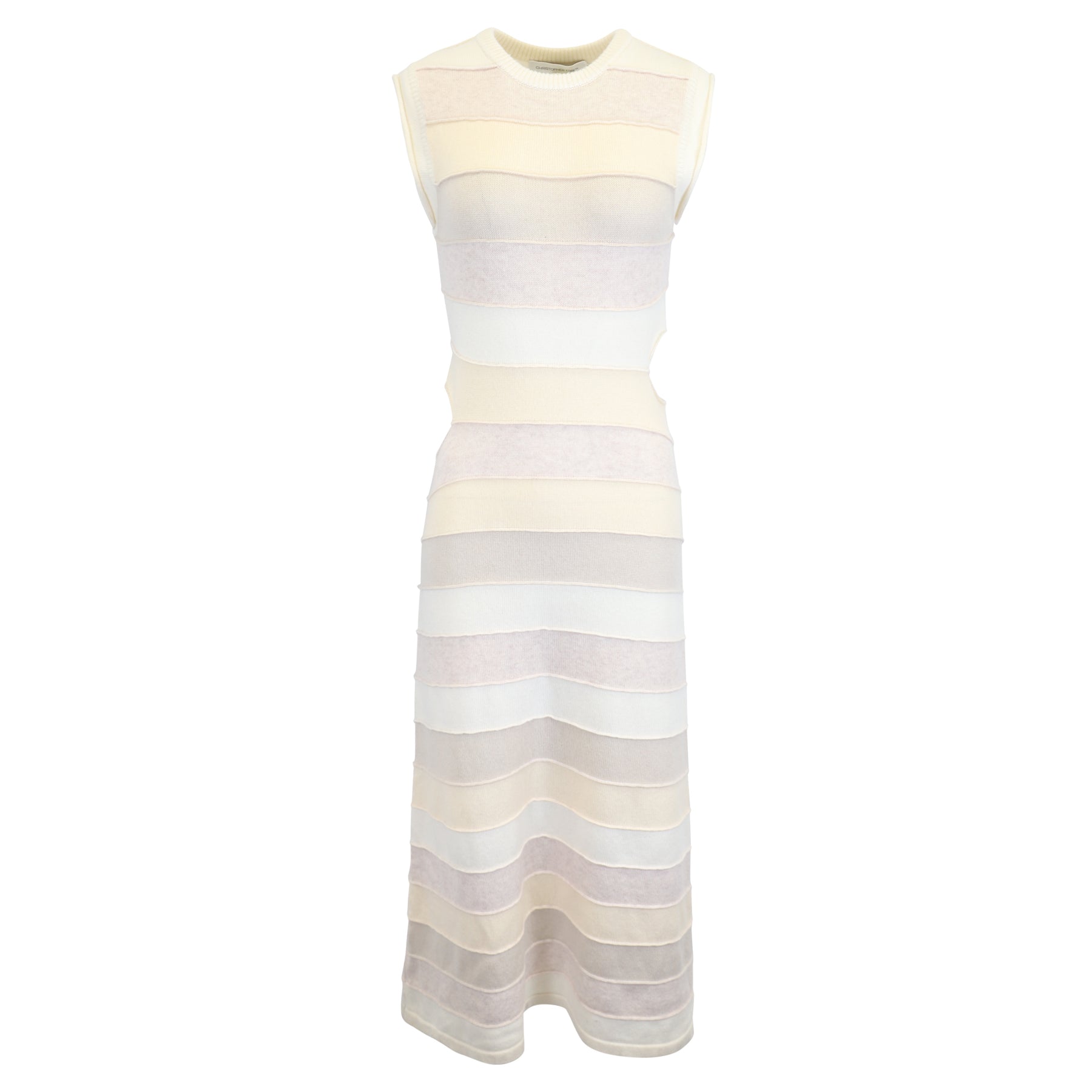 Christopher Esber geripptes gestreiftes Maxikleid aus beiger Wolle mit Cutouts