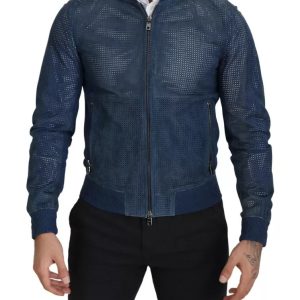 Dolce & Gabbana perforierte Herren-Lederjacke mit durchgehendem Reißverschluss, gebraucht