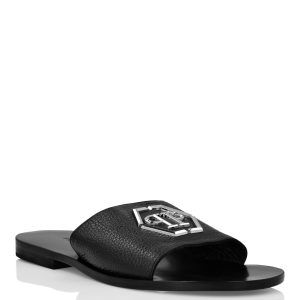 Gothic Plein flache Ledersandalen