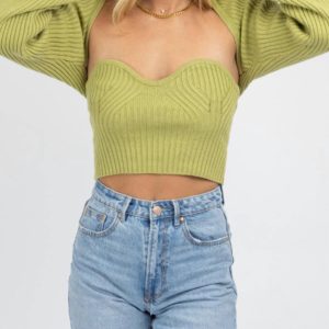 Set aus Bandeautop und Bolero-Strickpullover in Kiwi