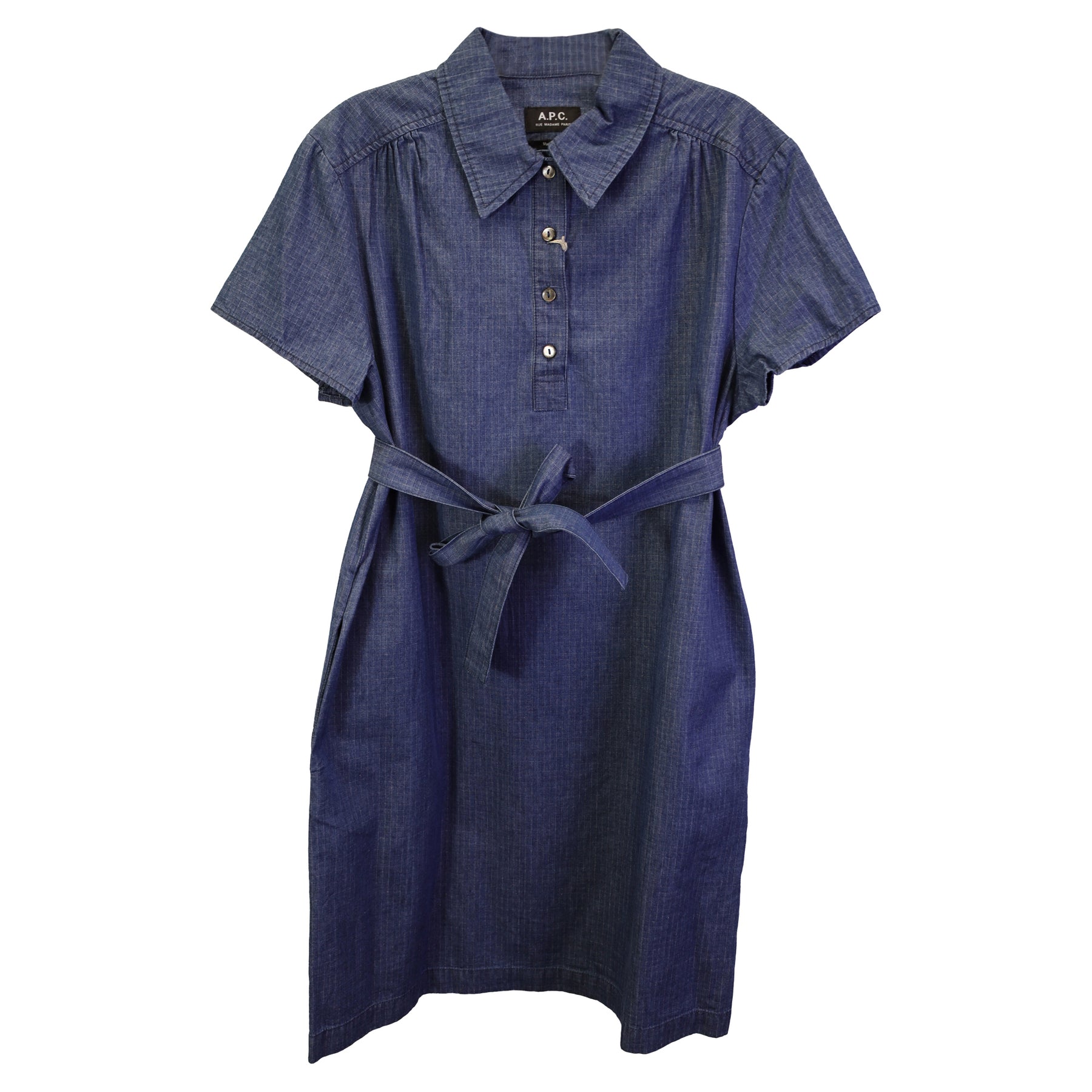 A.P.C. 7733683093564 Minikleid – Baumwoll-Denim, Gürtel, Blau