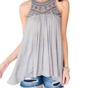 Ornate graues Neckholder-Tanktop – 7732445806652