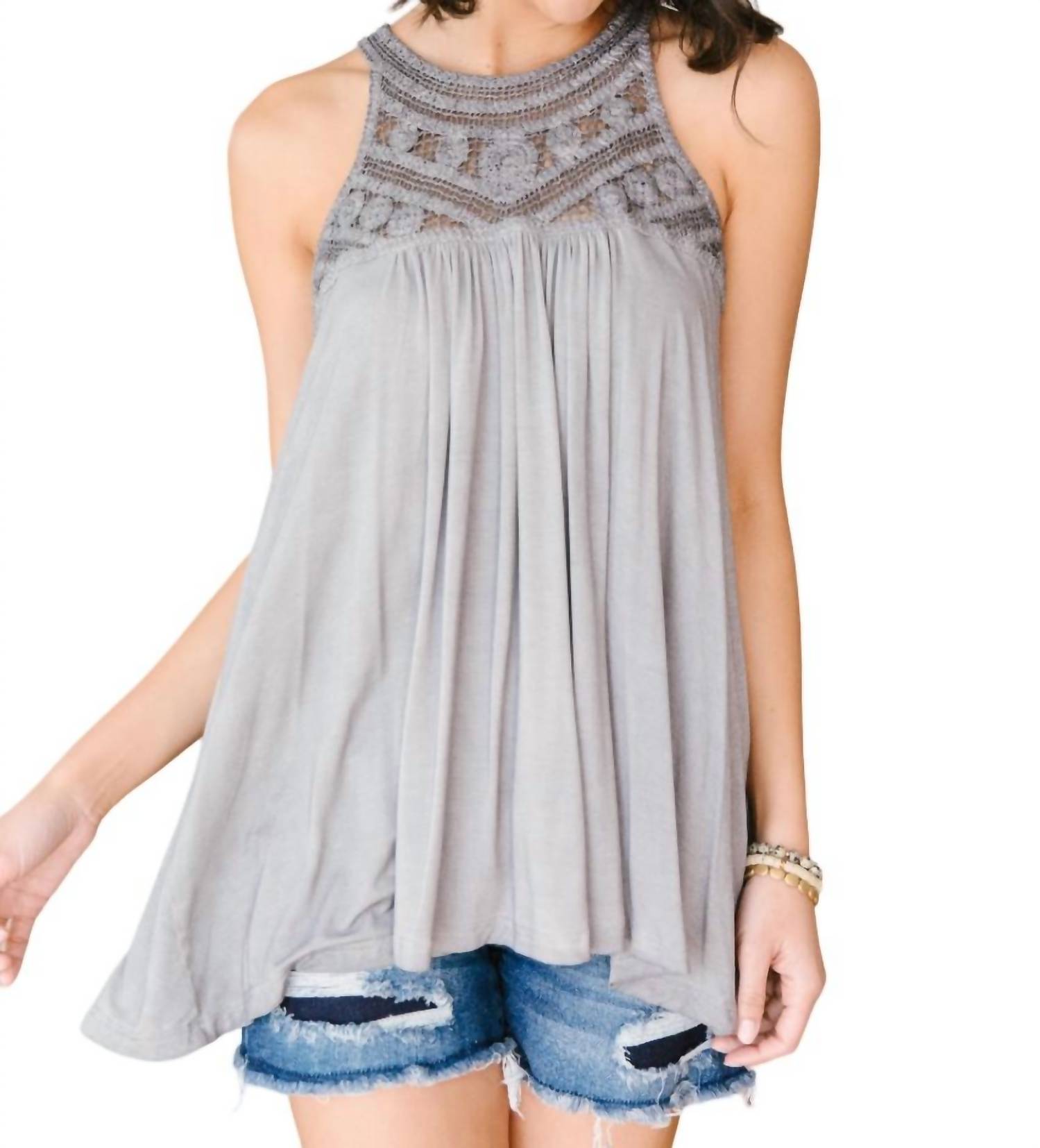 Ornate graues Neckholder-Tanktop – 7732445806652