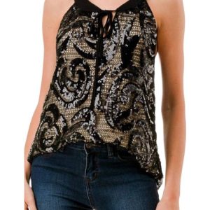 Ruth Top 7732476706876 Trägertop – Pailletten, Schwarz