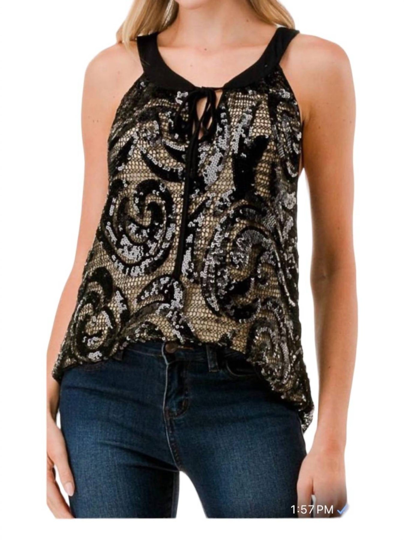 Ruth Top 7732476706876 Trägertop – Pailletten, Schwarz