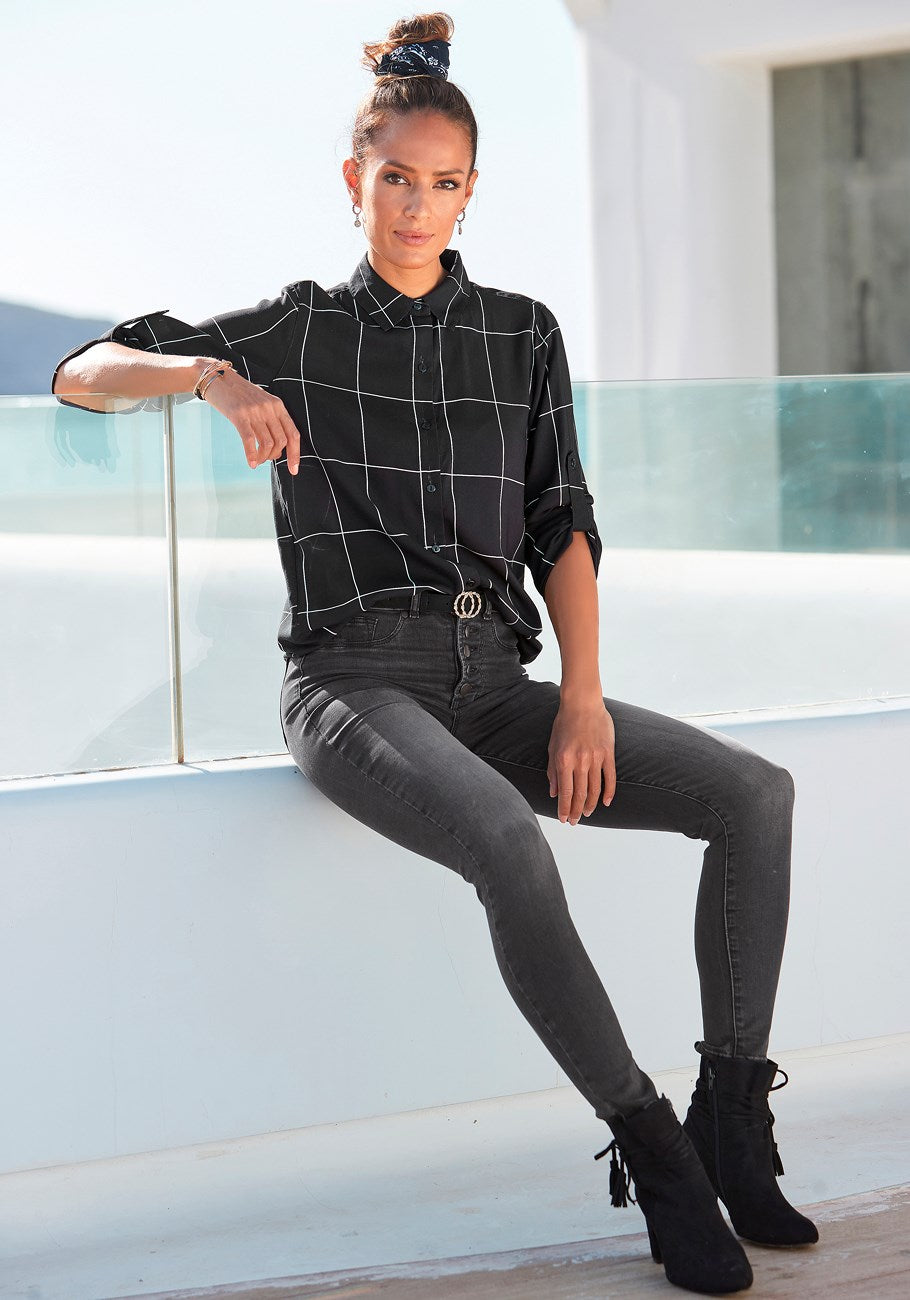 LASCANA Bluse – Knopfleiste, Damen, lang