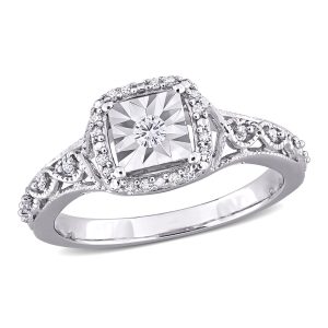 Mimi & Max Ring im Vintage-Stil mit Diamant-Halo aus Sterlingsilber – 1/6 ct TDW