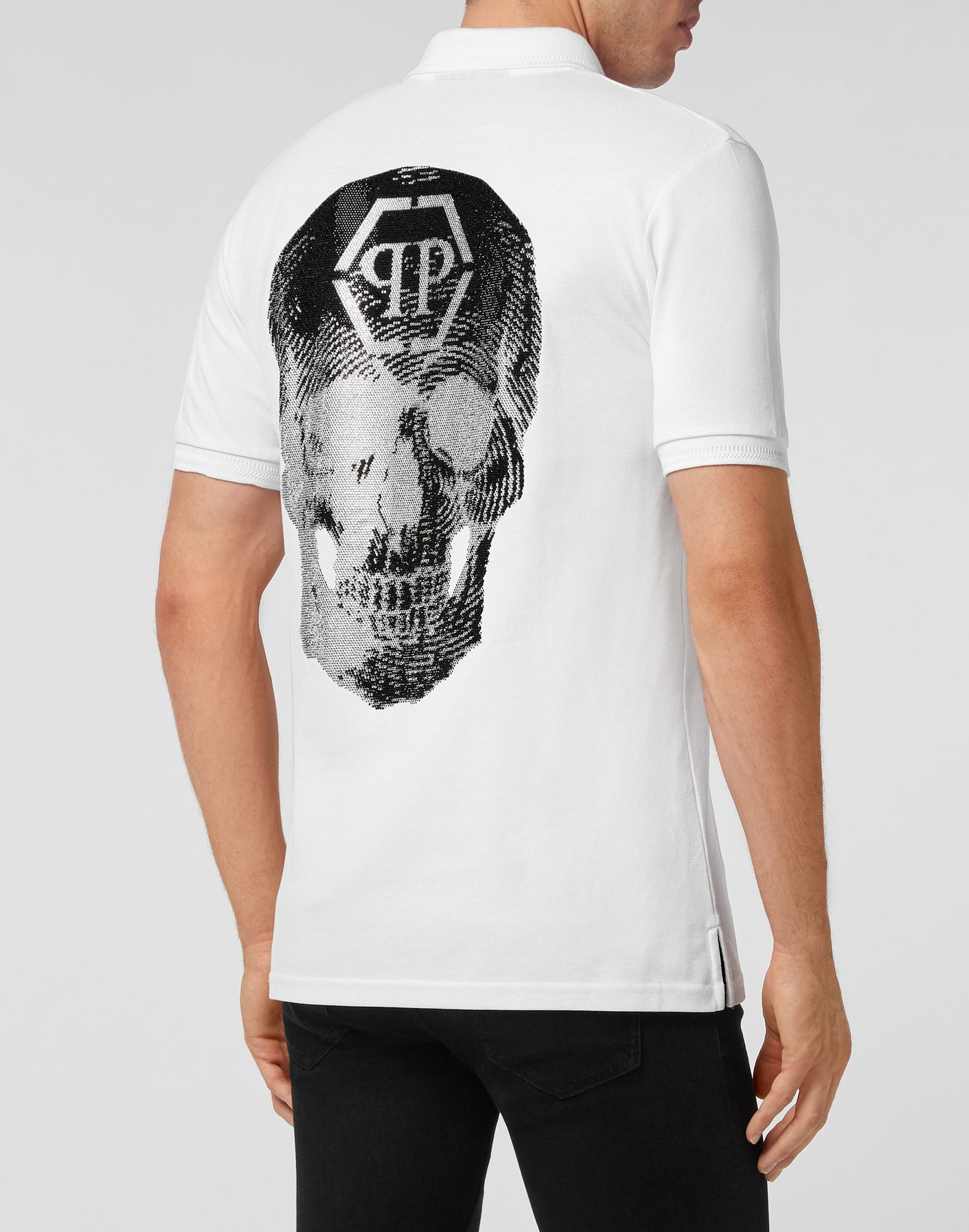 Kurzarm-Poloshirt, schmale Passform, Totenkopfmotiv, mit Kristallen