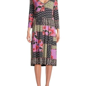 Zanda Kleid – 3/4-Ärmel, Tea-Length, mehrstufig, mehrfarbig