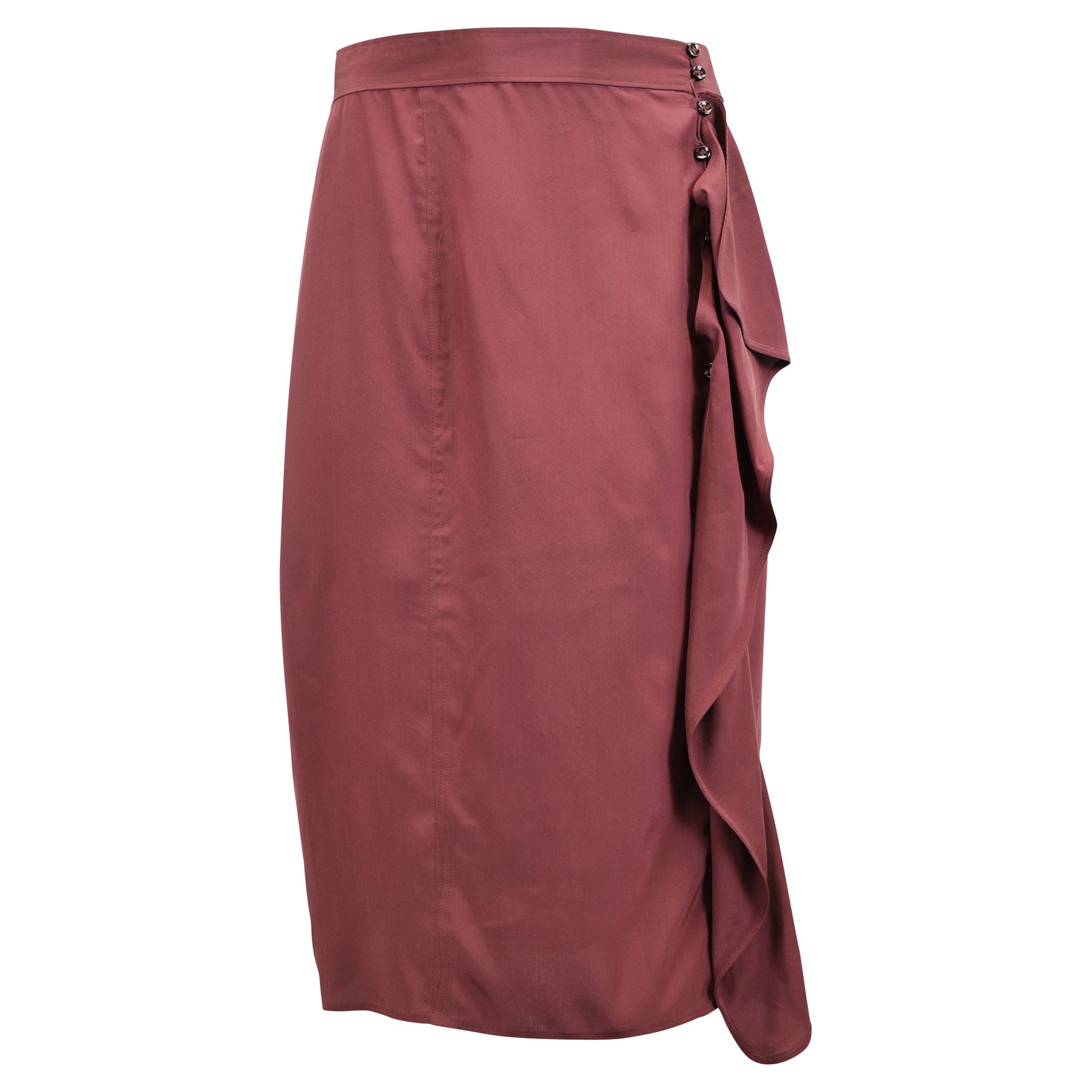 Yves Saint Laurent drapierter Midirock aus Seide – Burgunderrot – 7733778645052