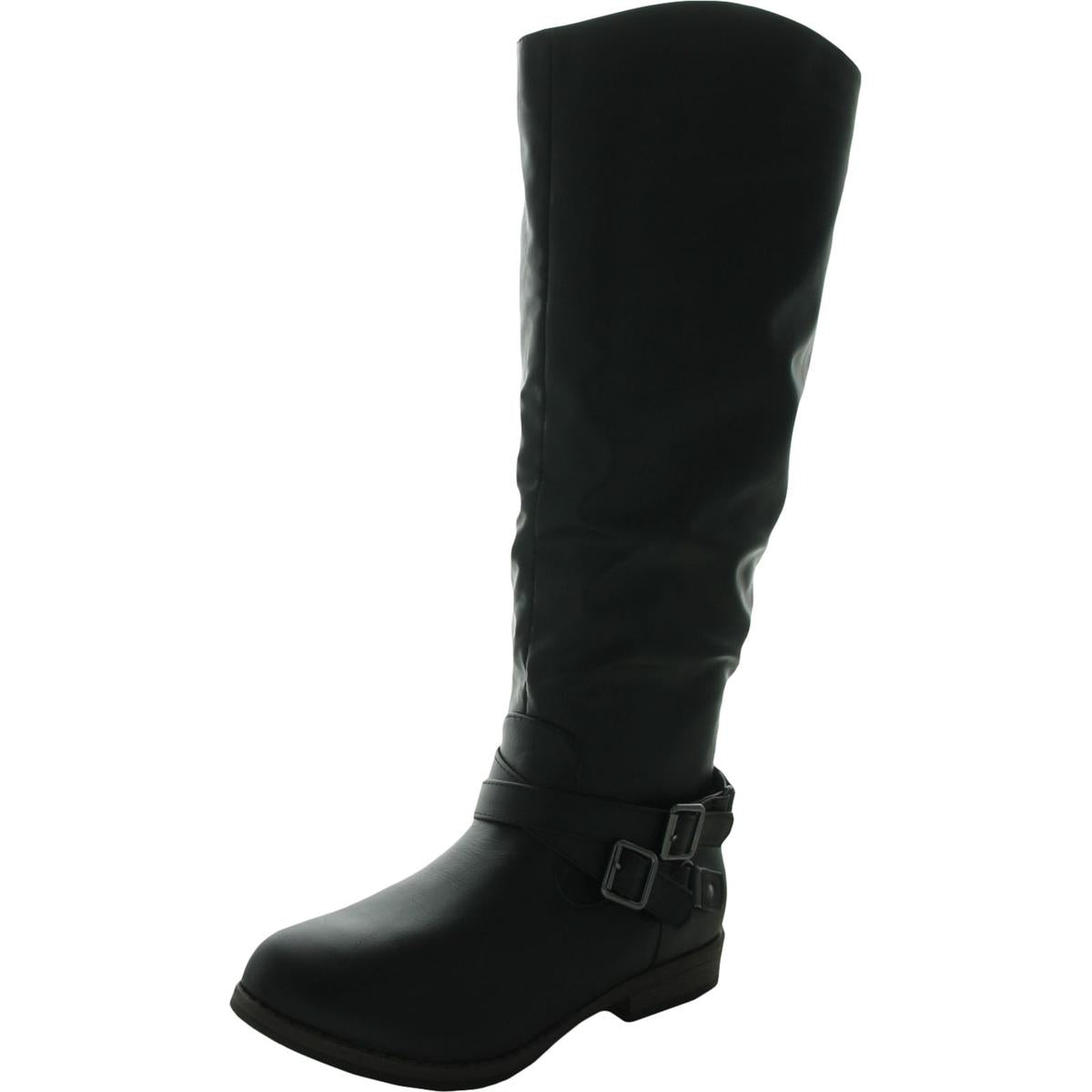 April kniehohe Stiefel – überkreuzte Vorderseite, Kunstleder