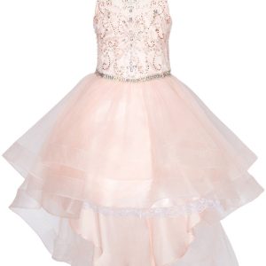 Mädchen-Festkleid mit Neckholder und Kristall- und Perlenverzierung, Größen 4–16