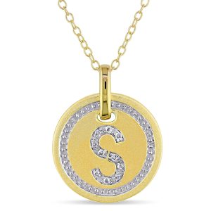 Mimi & Max Anhänger mit Initiale S, Diamantakzent und Kette aus gelbvergoldetem Sterlingsilber