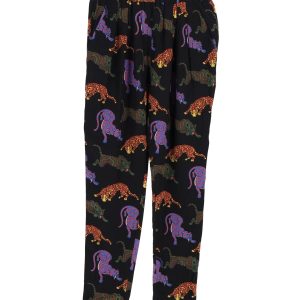 Stella McCartney Wild Cat bedruckte Hose aus schwarzer Seide